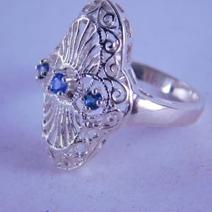 20297 Ring Sterling Silver, Filigree sapphire